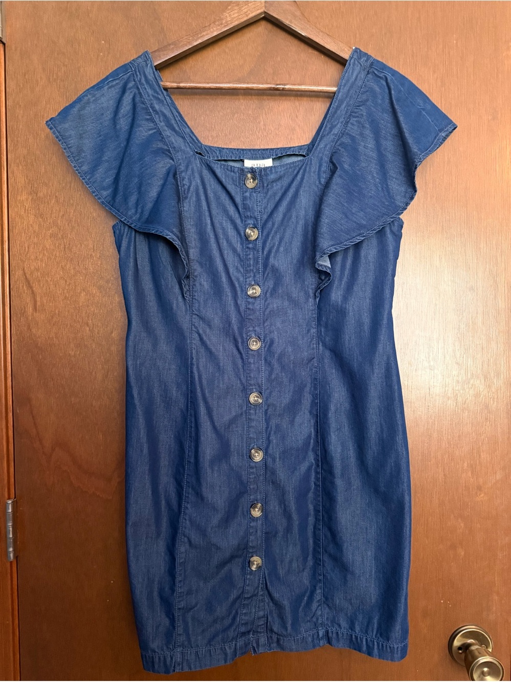 A.N.A. Button-down Ruffle Sleeved Chambray Dress